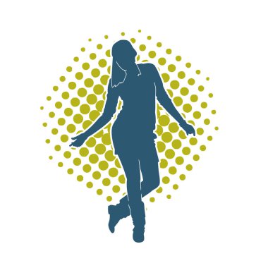 Hareketli bir kadın dansçının silueti. Dans eden zayıf bir kadının silueti..