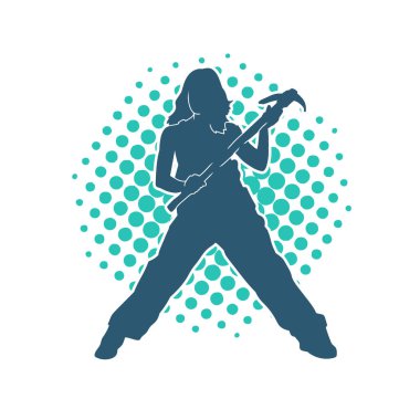 Kadın modelin silüeti, işçi kıyafeti giymesi ve balta taşıması..