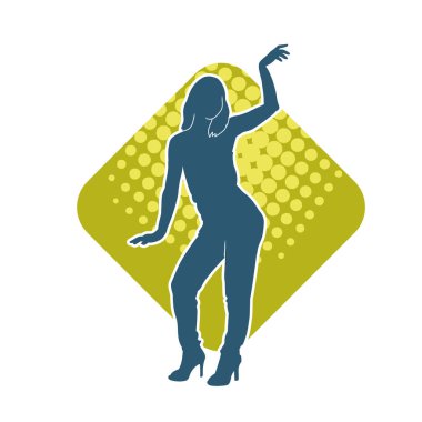 Hareketli bir kadın dansçının silueti. Dans eden zayıf bir kadının silueti..