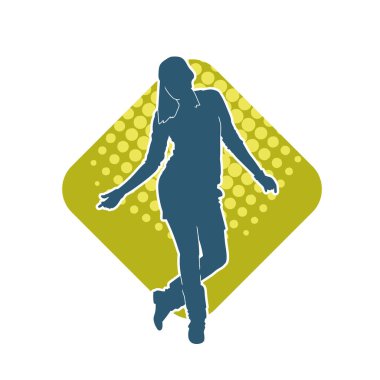 Hareketli bir kadın dansçının silueti. Dans eden zayıf bir kadının silueti..