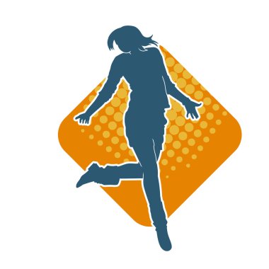 Hareketli bir kadın dansçının silueti. Dans eden zayıf bir kadının silueti..