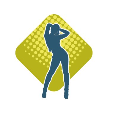 Hareketli bir kadın dansçının silueti. Dans eden zayıf bir kadının silueti..