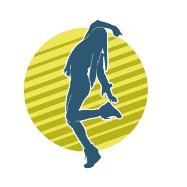 Hareketli bir kadın dansçının silueti. Dans eden zayıf bir kadının silueti..