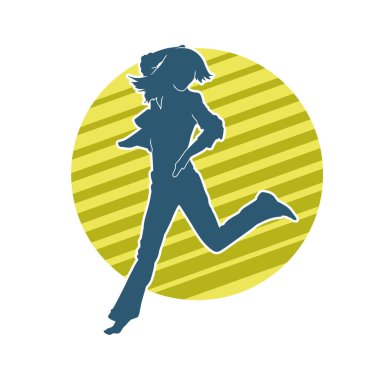 Hareketli bir kadın dansçının silueti. Dans eden zayıf bir kadının silueti..