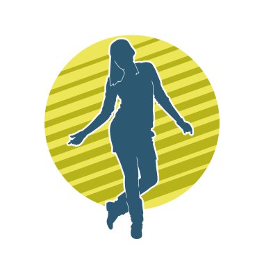 Hareketli bir kadın dansçının silueti. Dans eden zayıf bir kadının silueti..