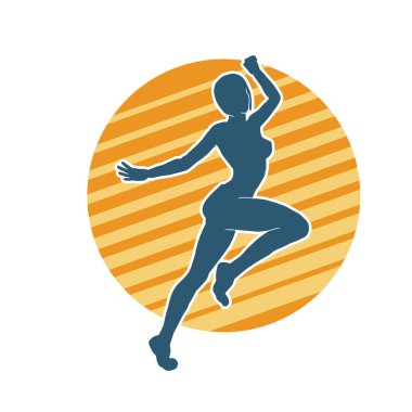 Hareketli bir kadın balerin silueti. Dans eden balerin kızın silueti..