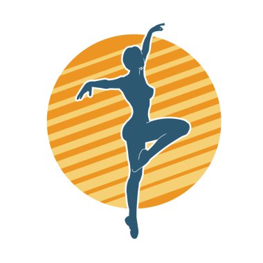 Hareketli bir kadın balerin silueti. Dans eden balerin kızın silueti..