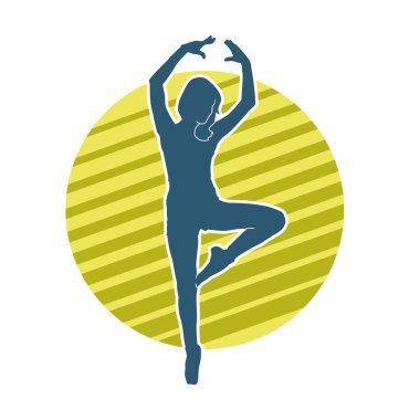 Hareketli bir kadın balerin silueti. Dans eden balerin kızın silueti..