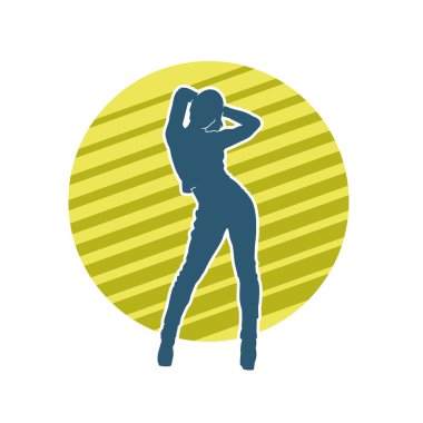 Hareketli bir kadın dansçının silueti. Dans eden zayıf bir kadının silueti..