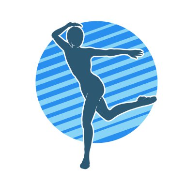 Hareketli bir kadın balerin silueti. Dans eden balerin kızın silueti..