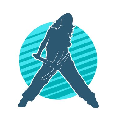 Kadın modelin silüeti, işçi kıyafeti giymesi ve balta taşıması..