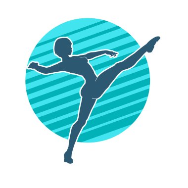 Hareketli bir kadın balerin silueti. Dans eden balerin kızın silueti..