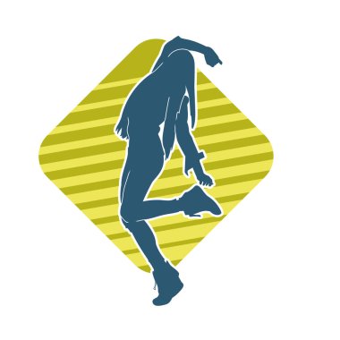 Hareketli bir kadın dansçının silueti. Dans eden zayıf bir kadının silueti..