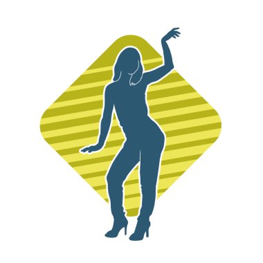 Hareketli bir kadın dansçının silueti. Dans eden zayıf bir kadının silueti..