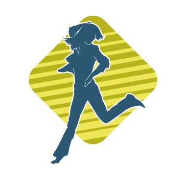 Hareketli bir kadın dansçının silueti. Dans eden zayıf bir kadının silueti..