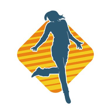 Hareketli bir kadın dansçının silueti. Dans eden zayıf bir kadının silueti..