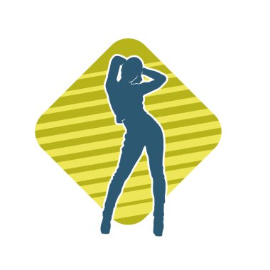 Hareketli bir kadın dansçının silueti. Dans eden zayıf bir kadının silueti..