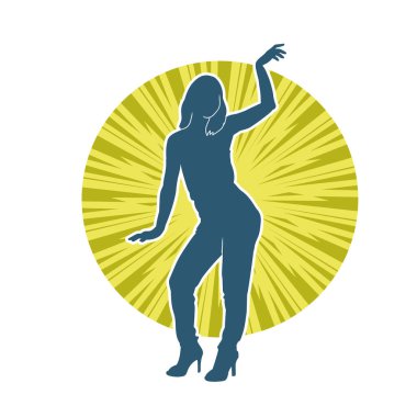 Hareketli bir kadın dansçının silueti. Dans eden zayıf bir kadının silueti..