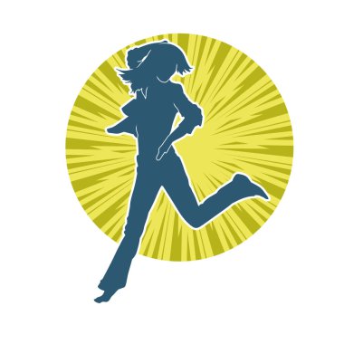 Hareketli bir kadın dansçının silueti. Dans eden zayıf bir kadının silueti..