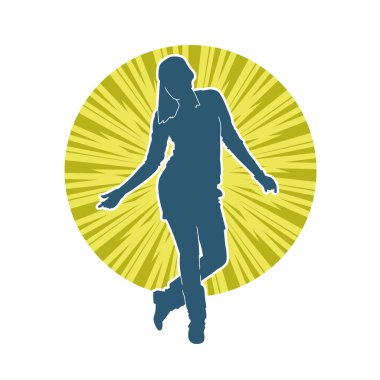 Hareketli bir kadın dansçının silueti. Dans eden zayıf bir kadının silueti..