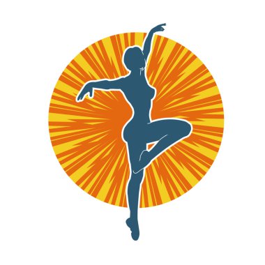 Hareketli bir kadın balerin silueti. Dans eden balerin kızın silueti..