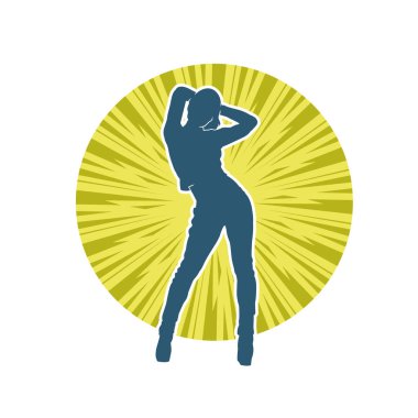 Hareketli bir kadın dansçının silueti. Dans eden zayıf bir kadının silueti..