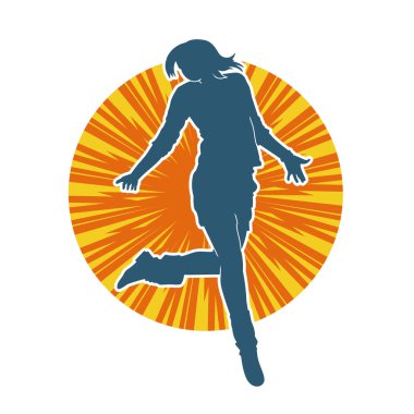 Hareketli bir kadın dansçının silueti. Dans eden zayıf bir kadının silueti..