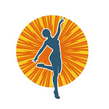 Hareketli bir kadın balerin silueti. Dans eden balerin kızın silueti..