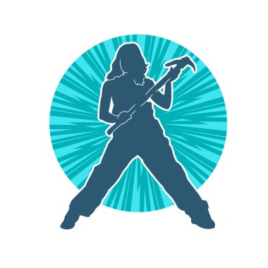 Kadın modelin silüeti, işçi kıyafeti giymesi ve balta taşıması..