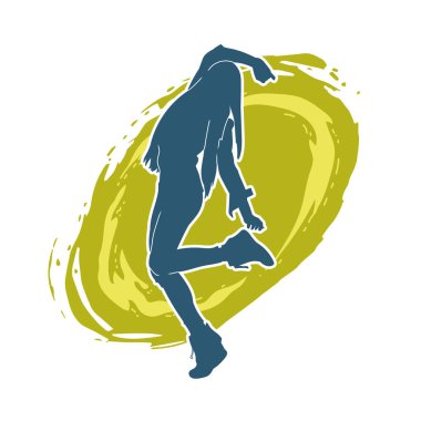 Hareketli bir kadın dansçının silueti. Dans eden zayıf bir kadının silueti..