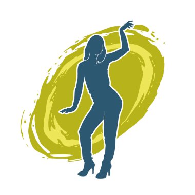 Hareketli bir kadın dansçının silueti. Dans eden zayıf bir kadının silueti..