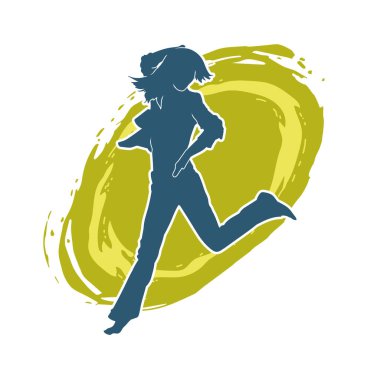 Hareketli bir kadın dansçının silueti. Dans eden zayıf bir kadının silueti..