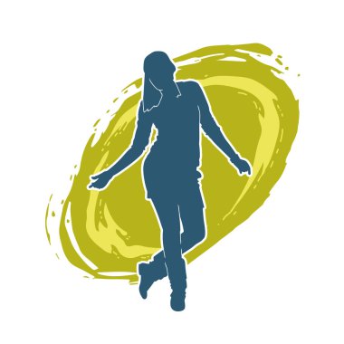 Hareketli bir kadın dansçının silueti. Dans eden zayıf bir kadının silueti..