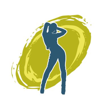 Hareketli bir kadın dansçının silueti. Dans eden zayıf bir kadının silueti..