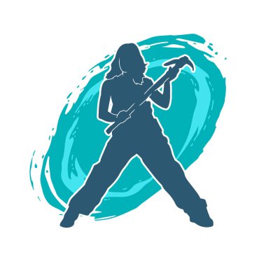 Kadın modelin silüeti, işçi kıyafeti giymesi ve balta taşıması..