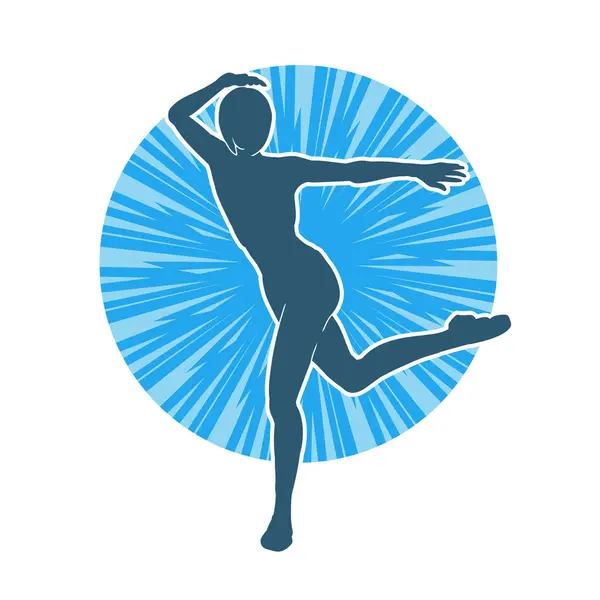 Hareketli bir kadın balerin silueti. Dans eden balerin kızın silueti..