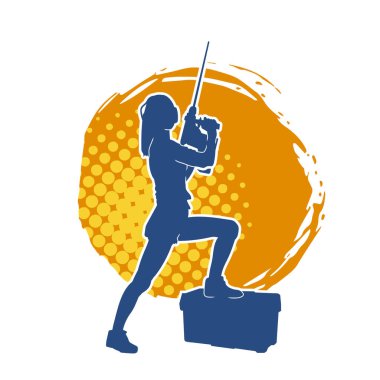 Makineli elektrikli matkap taşıyan kadın bir inşaat işçisinin silueti. Elektrikli matkap tutan bir kadın inşaatçının silueti..