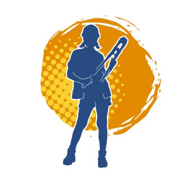 Büyük bir kerpeten ya da cıvata kesici taşıyan işçi kıyafetli bir kadın modelin silüeti.