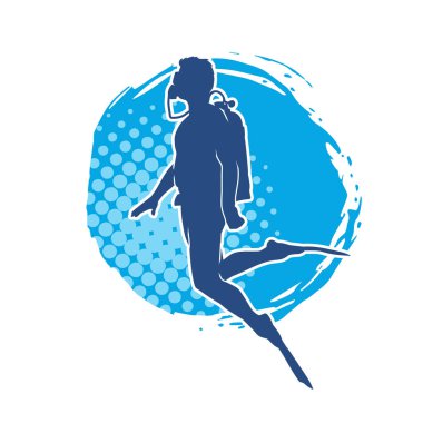 Erkek bir dalgıcın silueti. Dalış pozisyonunda bir adamın silueti..