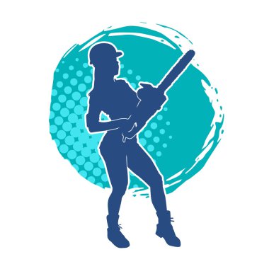 Elektrikli testereli seksi bir kadın işçinin silüeti. Elinde testere tutan bir oduncu gibi giyinmiş seksi kadın duruşu silueti..