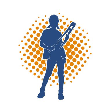 Büyük bir kerpeten ya da cıvata kesici taşıyan işçi kıyafetli bir kadın modelin silüeti.