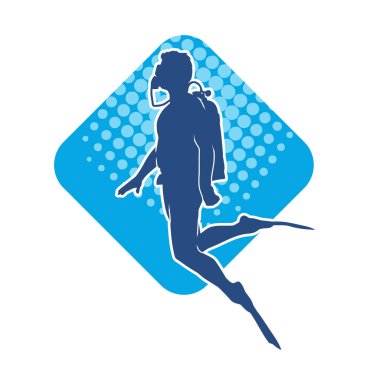 Erkek bir dalgıcın silueti. Dalış pozisyonunda bir adamın silueti..