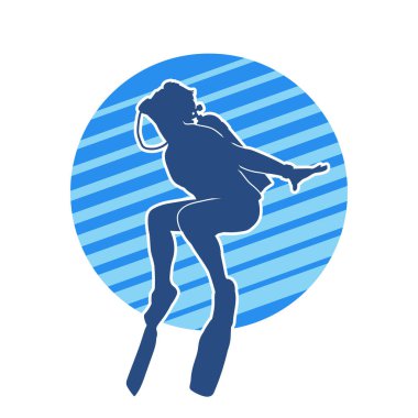 Erkek bir dalgıcın silueti. Dalış pozisyonunda bir adamın silueti..