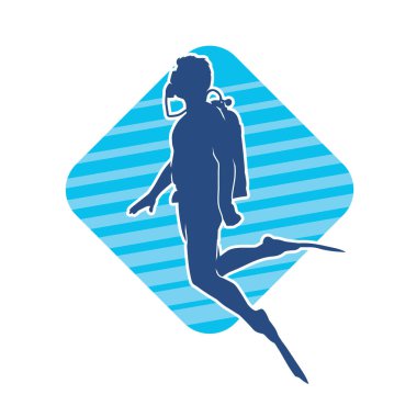 Erkek bir dalgıcın silueti. Dalış pozisyonunda bir adamın silueti..