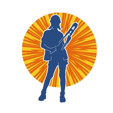 Büyük bir kerpeten ya da cıvata kesici taşıyan işçi kıyafetli bir kadın modelin silüeti.