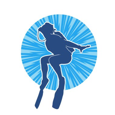 Erkek bir dalgıcın silueti. Dalış pozisyonunda bir adamın silueti..