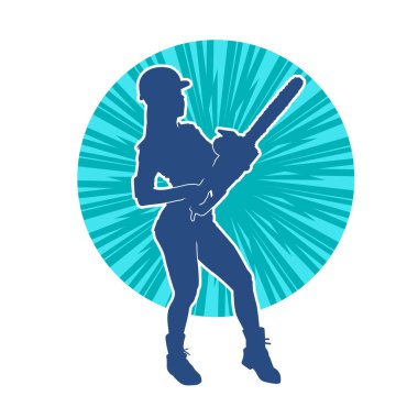 Elektrikli testereli seksi bir kadın işçinin silüeti. Elinde testere tutan bir oduncu gibi giyinmiş seksi kadın duruşu silueti..