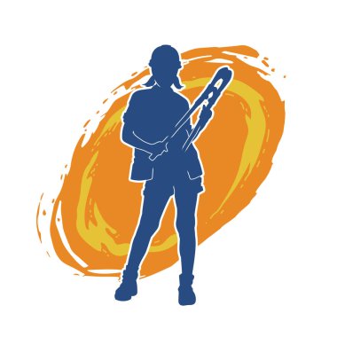 Büyük bir kerpeten ya da cıvata kesici taşıyan işçi kıyafetli bir kadın modelin silüeti.