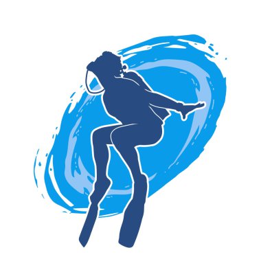 Erkek bir dalgıcın silueti. Dalış pozisyonunda bir adamın silueti..