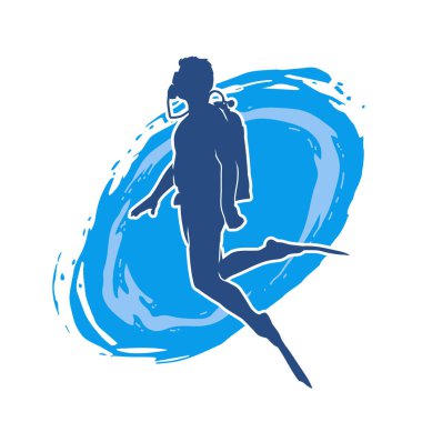 Erkek bir dalgıcın silueti. Dalış pozisyonunda bir adamın silueti..